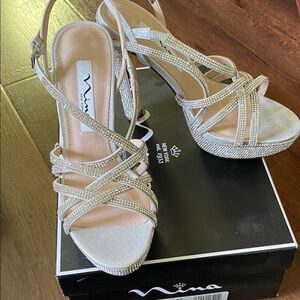 Nina Sparkling Silver Strappy Heels